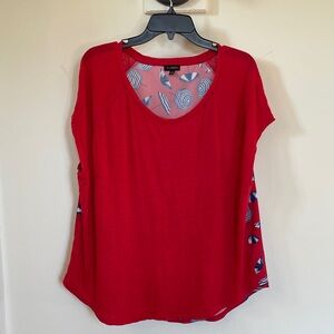 Talbots Red Umbrella Print Top XL Linen Blend Scoop Neck Short Sleeve Blouse